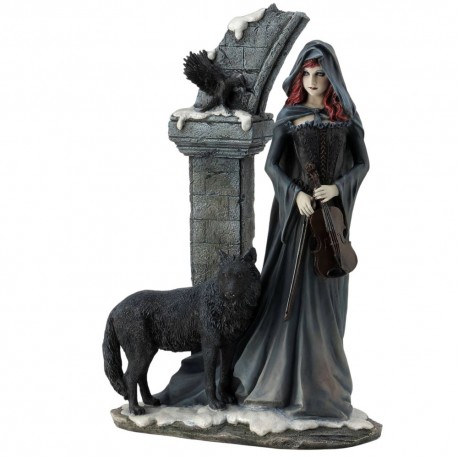 Cloaked Violist with a Wolf and Crow